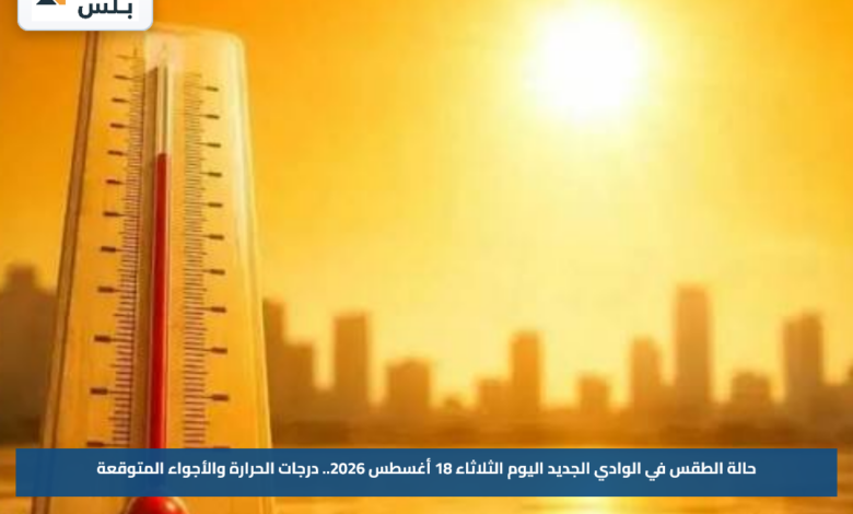 حالة الطقس في الوادي الجديد اليوم الثلاثاء 18 أغسطس 2026.. درجات الحرارة والأجواء المتوقعة