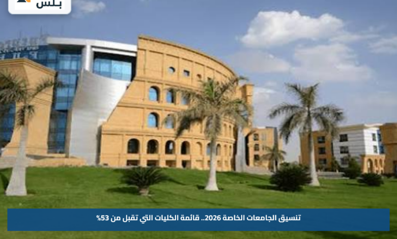 تنسيق الجامعات الخاصة 2026.. قائمة الكليات التي تقبل من 53%