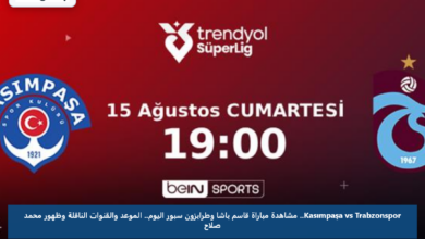 Kasımpaşa vs Trabzonspor.. مشاهدة مباراة قاسم باشا وطرابزون سبور اليوم.. الموعد والقنوات الناقلة وظهور محمد صلاح