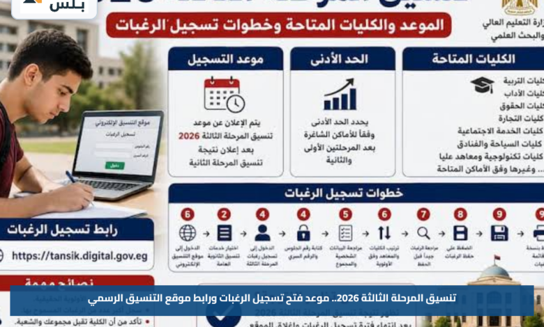 تنسيق المرحلة الثالثة 2026.. موعد فتح تسجيل الرغبات ورابط موقع التنسيق الرسمي