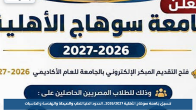 تنسيق جامعة سوهاج الأهلية 2026/2027.. الحدود الدنيا للطب والصيدلة والهندسة والحاسبات