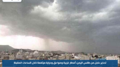 تحذير عاجل من طقس اليمن: أمطار غزيرة وصواعق وحرارة مرتفعة خلال الساعات المقبلة