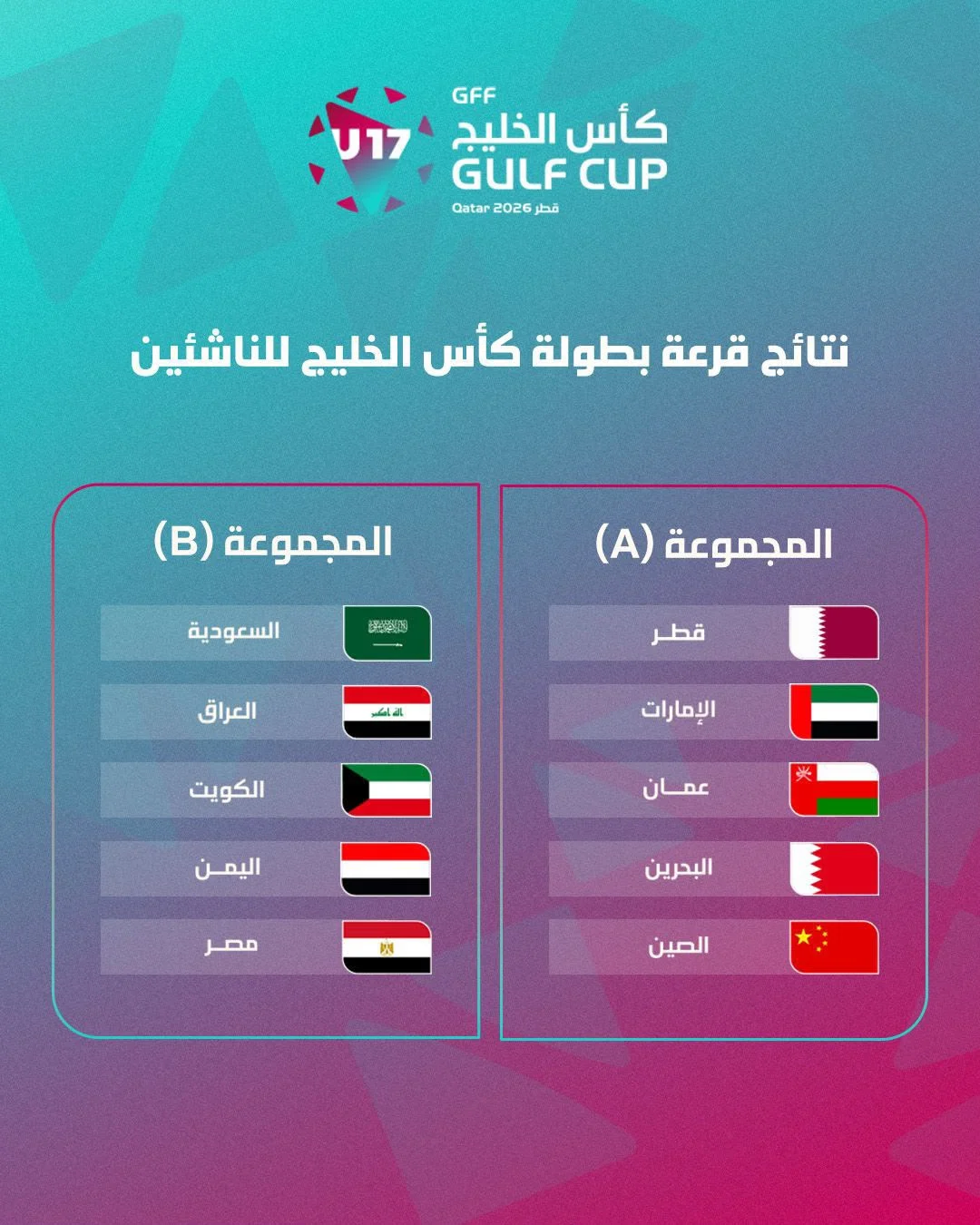 قرعة كأس الخليج تحت 17 عامًا.. مجموعة منتخب مصر وموعد البطولة
