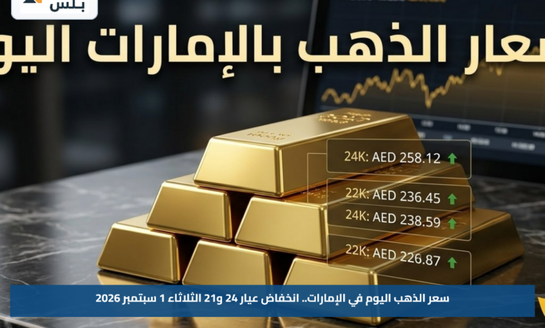 سعر الذهب اليوم في الإمارات.. انخفاض عيار 24 و21 الثلاثاء 1 سبتمبر 2026