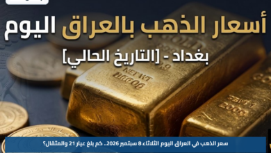 سعر الذهب في العراق اليوم الثلاثاء 8 سبتمبر 2026.. كم بلغ عيار 21 والمثقال؟
