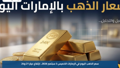 سعر الذهب اليوم في الإمارات الخميس 3 سبتمبر 2026.. ارتفاع عيار 21 و24