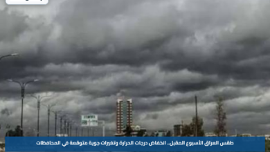 طقس العراق الأسبوع المقبل.. انخفاض درجات الحرارة وتغيرات جوية متوقعة في المحافظات