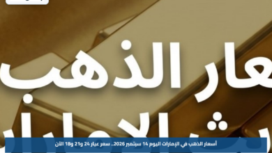 أسعار الذهب في الإمارات اليوم 14 سبتمبر 2026.. سعر عيار 24 و21 و18 الآن