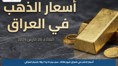 أسعار الذهب في العراق اليوم 2026.. سعر عيار 24 و21 و18 بالدينار العراقي