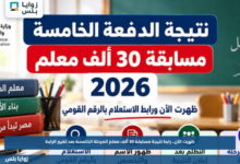 ظهرت الآن.. رابط نتيجة مسابقة 30 ألف معلم المرحلة الخامسة بعد تغيير الرابط