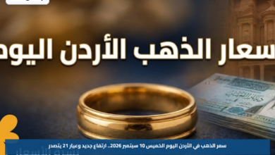 سعر الذهب في الأردن اليوم الخميس 10 سبتمبر 2026.. ارتفاع جديد وعيار 21 يتصدر