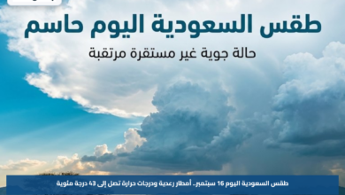 طقس السعودية اليوم 16 سبتمبر.. أمطار رعدية ودرجات حرارة تصل إلى 43 درجة مئوية