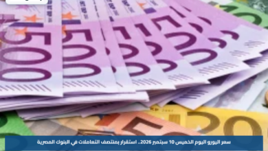 سعر اليورو اليوم الخميس 10 سبتمبر 2026.. استقرار بمنتصف التعاملات في البنوك المصرية