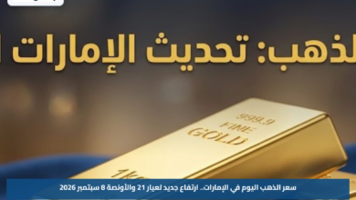 سعر الذهب اليوم في الإمارات.. ارتفاع جديد لعيار 21 والأونصة 8 سبتمبر 2026