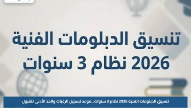 تنسيق الدبلومات الفنية 2026 نظام 3 سنوات.. موعد تسجيل الرغبات والحد الأدنى للقبول