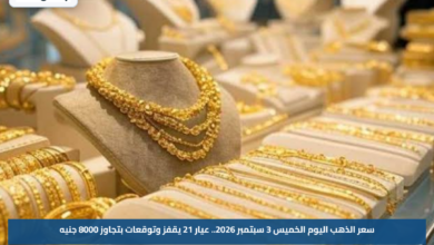 سعر الذهب اليوم الخميس 3 سبتمبر 2026.. عيار 21 يقفز وتوقعات بتجاوز 8000 جنيه
