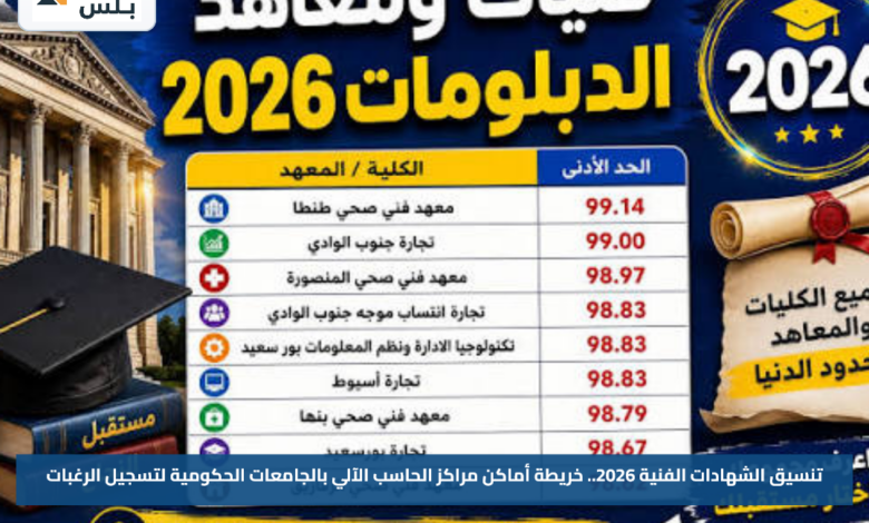 تنسيق الشهادات الفنية 2026.. خريطة أماكن مراكز الحاسب الآلي بالجامعات الحكومية لتسجيل الرغبات