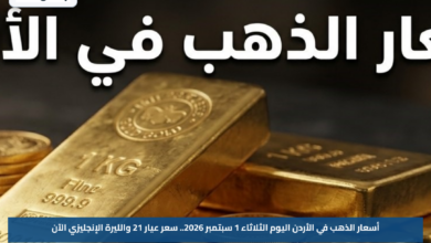 أسعار الذهب في الأردن اليوم الثلاثاء 1 سبتمبر 2026.. سعر عيار 21 والليرة الإنجليزي الآن