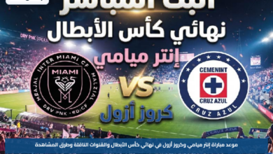 موعد مباراة إنتر ميامي وكروز أزول في نهائي كأس الأبطال والقنوات الناقلة وطرق المشاهدة