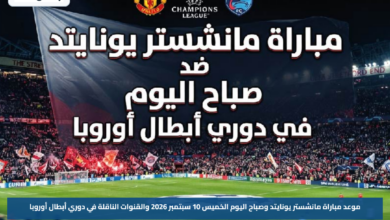 موعد مباراة مانشستر يونايتد وصباح اليوم الخميس 10 سبتمبر 2026 والقنوات الناقلة في دوري أبطال أوروبا
